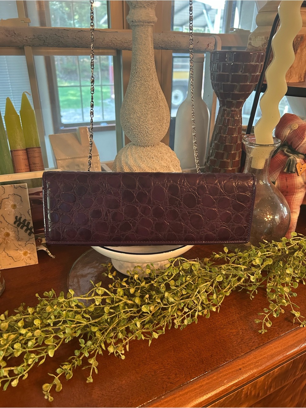 Aldo Elegant Croc-Embossed Purple Clutch Handbag Looks Brand New